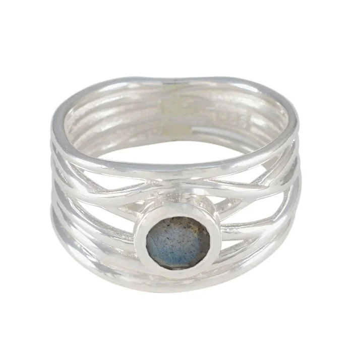 Labradorite Solitaire Italian 92.5 Silver Gray Gems Eye-catching Rope-Wire Band Jewellery