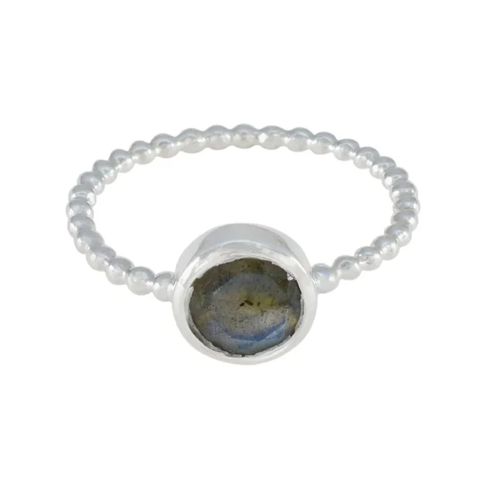 Labradorite Solitaire Japanese 925 Sterling Silver Gray Gems Delicate Twist Ring Jewellery