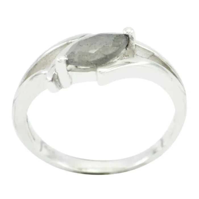 Labradorite Solitaire Korean Sterling Silver Gray Gemstone Dainty Modern Ring Jewellery