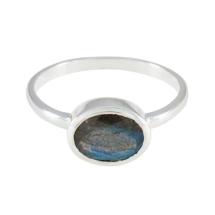 Labradorite Solitaire Korean Sterling Silver Gray Gemstones Dainty Modern Ring Jewellery