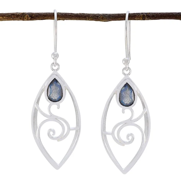 Labradorite Spanish Yan Solitaire Dangle Gray Silver Earring