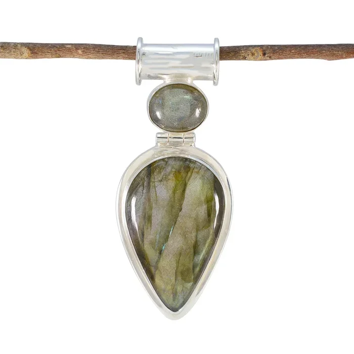 Labradorite Statement Egyptian 925 Silver Toi et Moi Yasmine Artisan Gray Pendant Jewelry