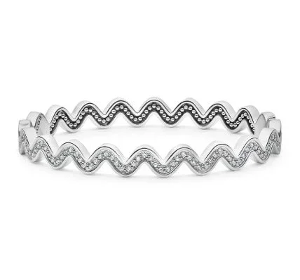 LAGOS ‘Caviar Spark’ Sterling Silver & 1.02ctw Diamond Wave Style Bangle Bracelet