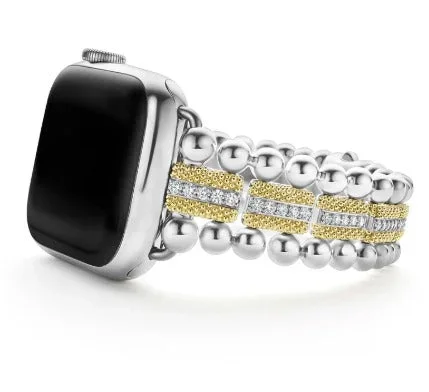 LAGOS ‘Smart Caviar’ Stering Silver w/18K Yellow Gold and 1.56ctw Diamond Smart Watch Band (38-45mm)