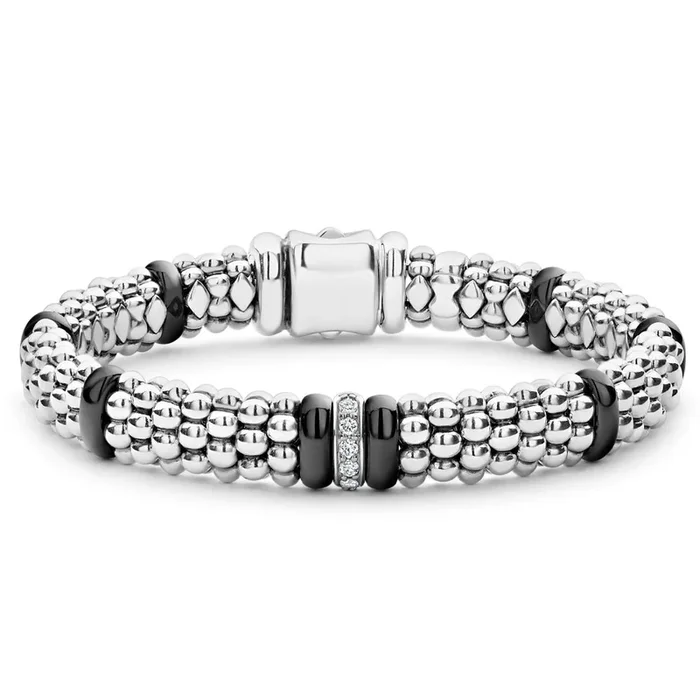 Lagos Black Caviar Single Station Diamond Bracelet, 9mm