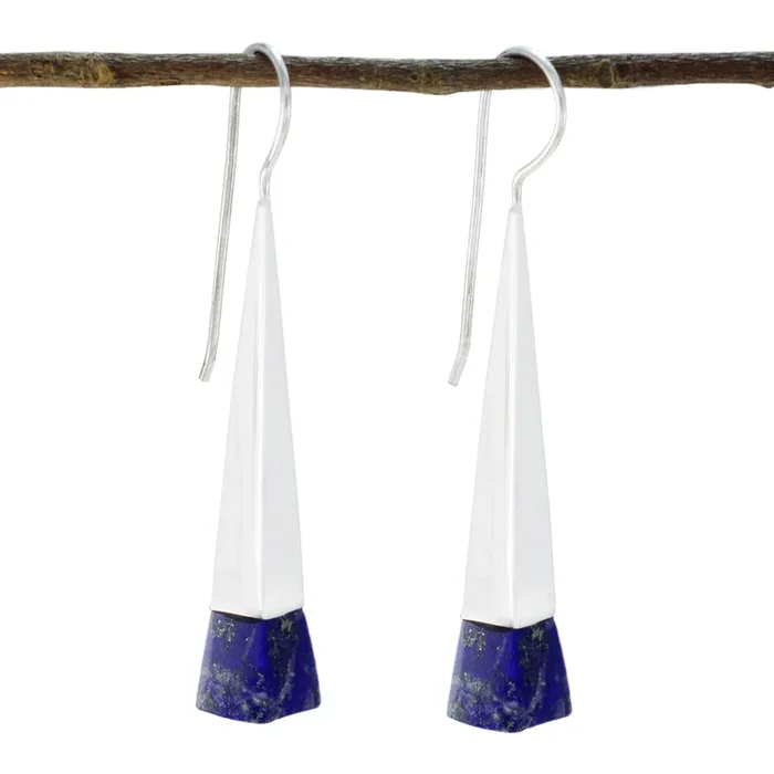 Lapis Lazuli Egyptian Abigail Solitaire Dangle Blue Sterling Silver Earring