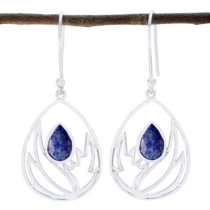 Lapis Lazuli French Sofía Solitaire Dangle Blue Silver Earring