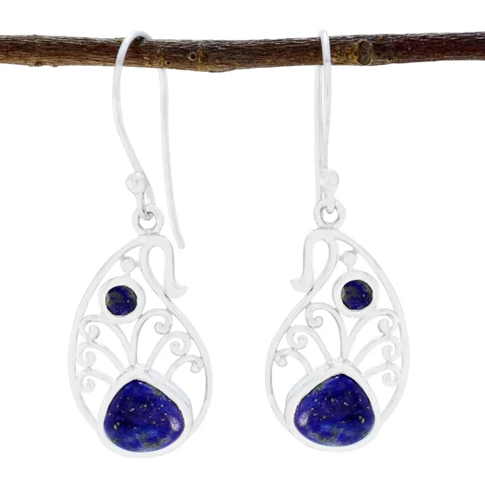 Lapis Lazuli German Hana Toi et Moi Dangle Blue 92.5 Silver Earring