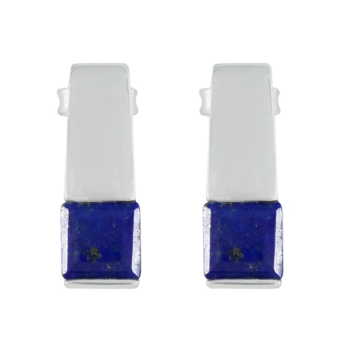 Lapis Lazuli German Lucia Solitaire Stud Blue Silver Earring