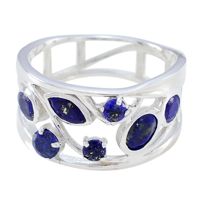 Lapis Lazuli Hepta Italian Silver Blue Gemstone Mid-weight Filigree Ring Jewellery