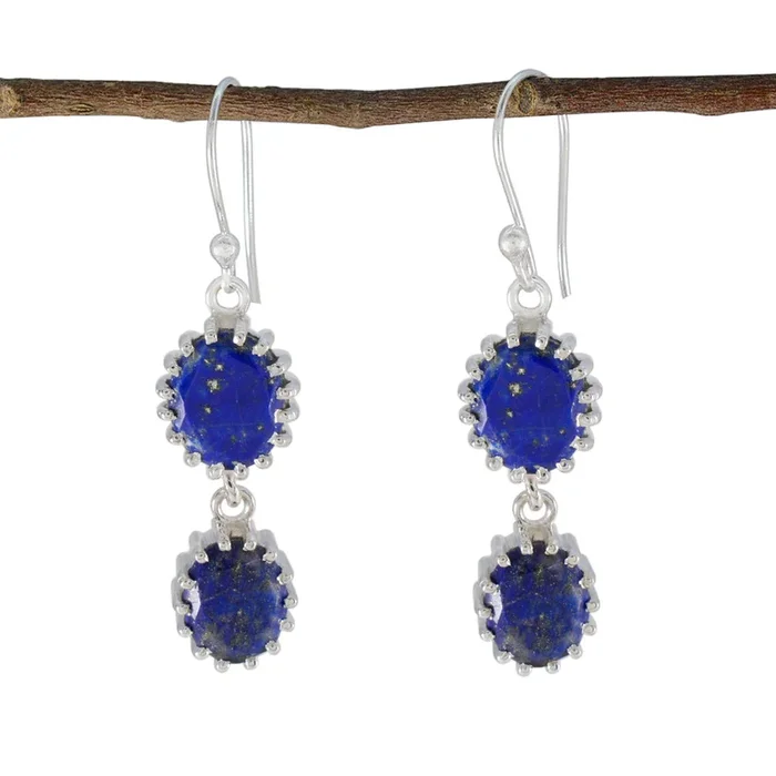 Lapis Lazuli Japanese Lea Toi et Moi Dangle Blue Sterling Silver Earring