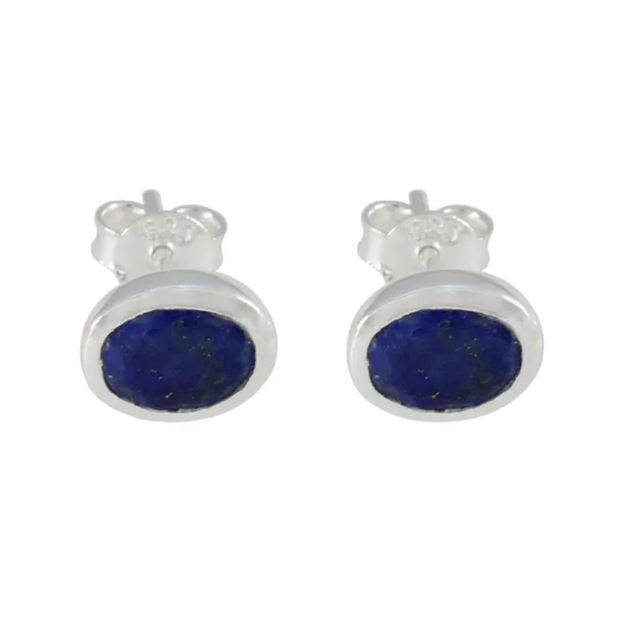 Lapis Lazuli Latin American Ling Solitaire Stud Blue 925 Silver Earring