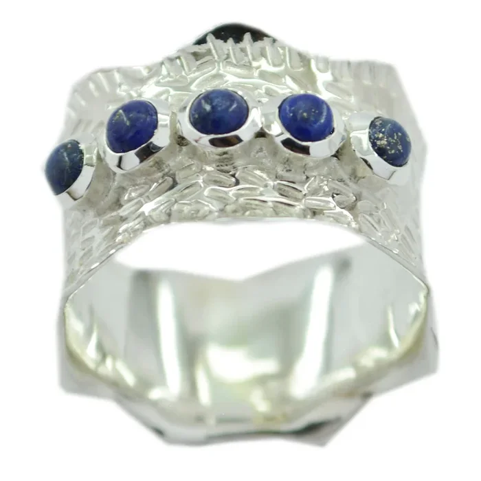 Lapis Lazuli Penta German 925 Silver Blue Gemstone Mid-weight Vintage Band Jewelry