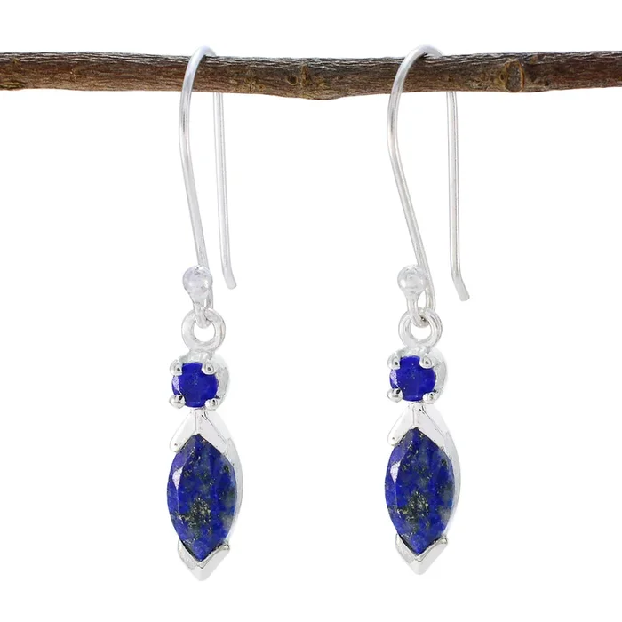 Lapis Lazuli Russian Mila Toi et Moi Dangle Blue 925 Sterling Silver Earring
