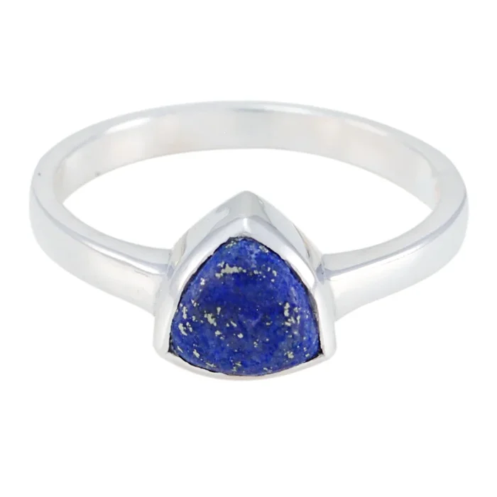 Lapis Lazuli Solitaire Australian 92.5 Silver Blue Gemstones Dainty Geometric Ring Jewelry