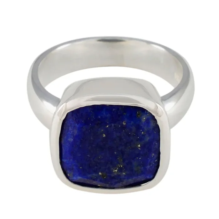 Lapis Lazuli Solitaire Egyptian Sterling Silver Blue Gemstones Eye-catching Modern Ring Jewelry