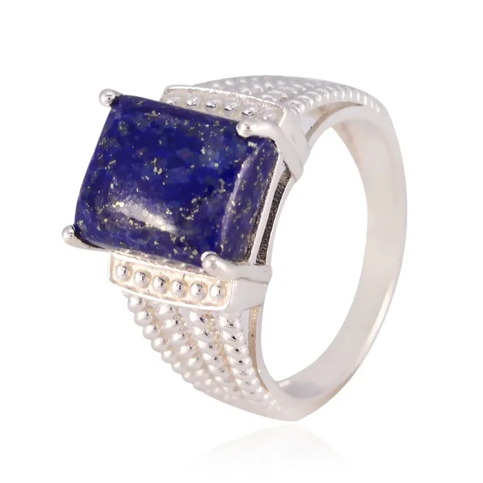 Lapis Lazuli Solitaire German 925 Sterling Silver Blue Gems Mid-weight Luxurious Ring Jewelry