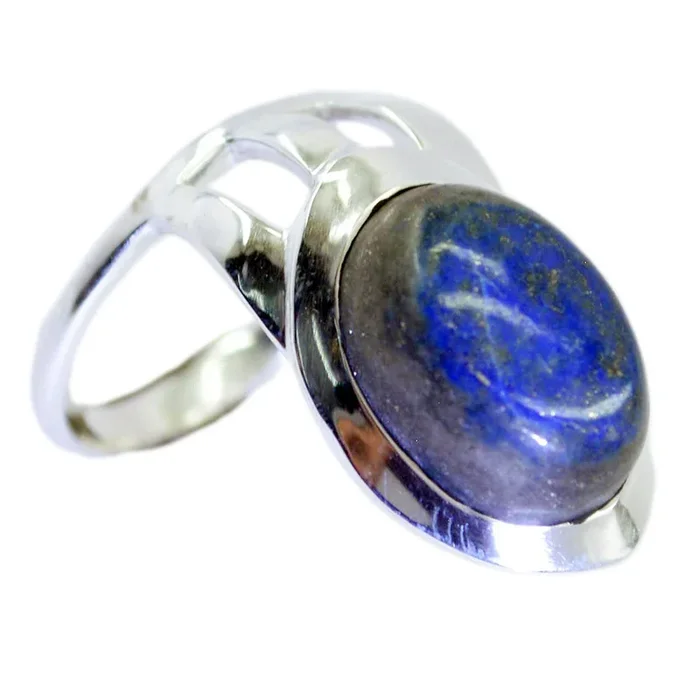 Lapis Lazuli Solitaire Indian Silver Blue Gemstone Essential Signet Ring Jewelry