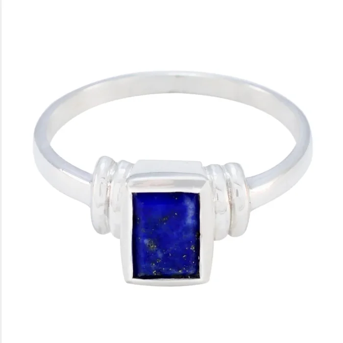 Lapis Lazuli Solitaire Korean Silver Blue Gemstones Whisper-thin Luxurious Ring Jewelry