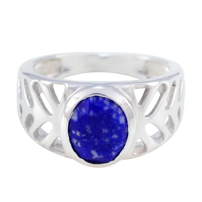 Lapis Lazuli Solitaire Mexican 925 Silver Blue Gemstones Slim Rope-Wire Ring Jewelry