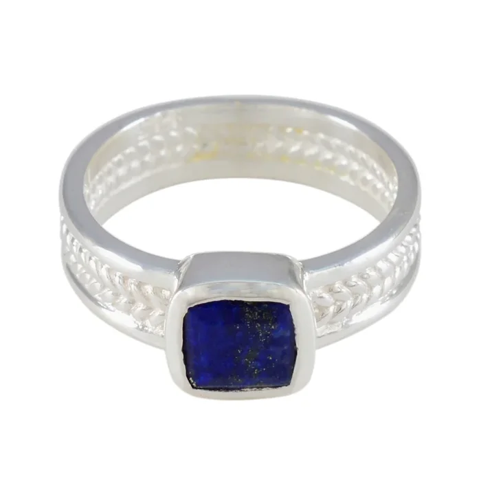 Lapis Lazuli Solitaire Mexican Sterling Silver Blue Gemstone Mid-weight Rope-Wire Band Jewellery