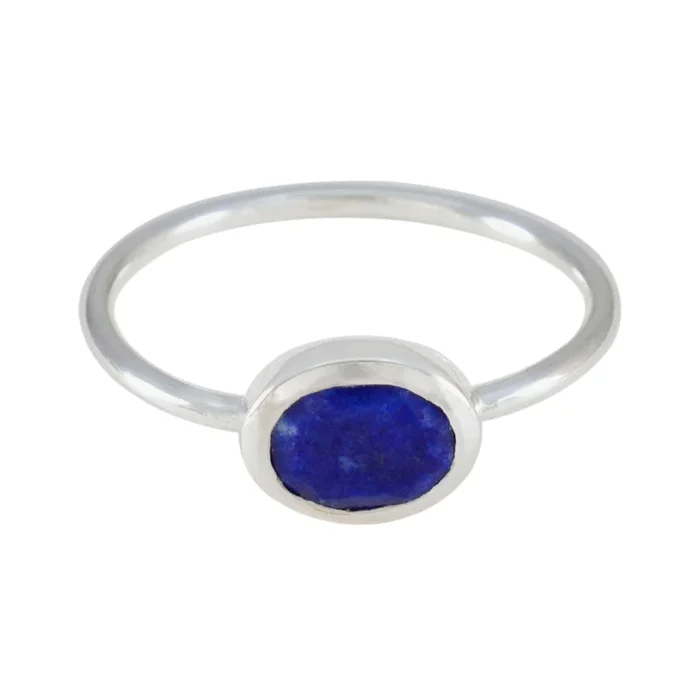 Lapis Lazuli Solitaire Turkish 925 Silver Blue Gemstone Elegant Romantic Ring Jewelry