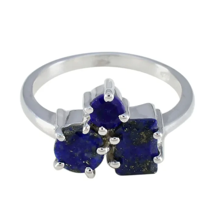 Lapis Lazuli Trilogy Egyptian 925 Sterling Silver Blue Gemstone Slim Contemporary Ring Jewelry