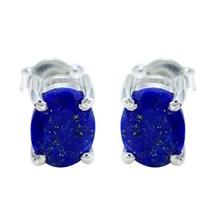Lapis Lazuli Turkish Alice Solitaire Stud Blue Silver Earring