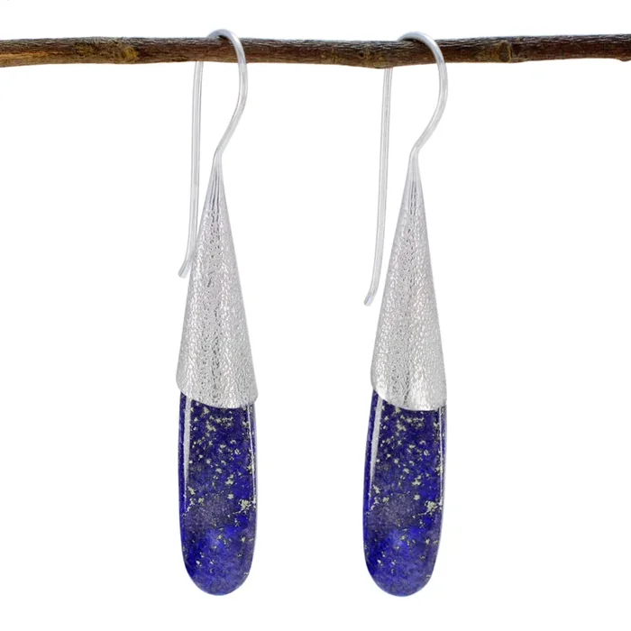 Lapis Lazuli Turkish Naomi Solitaire Dangle Blue Sterling Silver Earring
