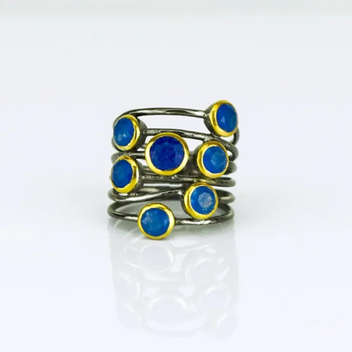 Lapis Ring, September Birthstone, Lapis Lazuli Ring, Mixed Metal Ring, Boho Ring, Bezel Set Ring