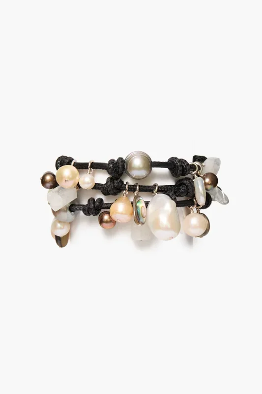 Lea Leather Three Wrap Bracelet Black