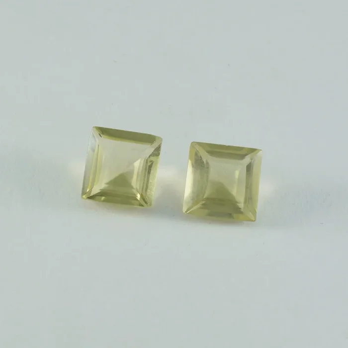 Lemon Quartz 1PC Large 12×12 MM Square Faceted Yellow High-Quality Semi Precious Loose Gems