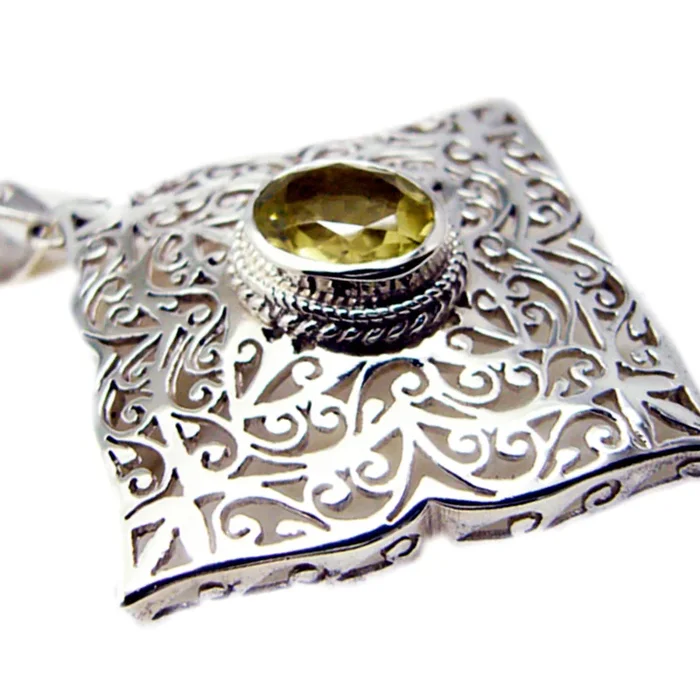 Lemon Quartz Chunky Italian 92.5 Silver Solitaire Alejandra Geometric Yellow Pendant Jewellery
