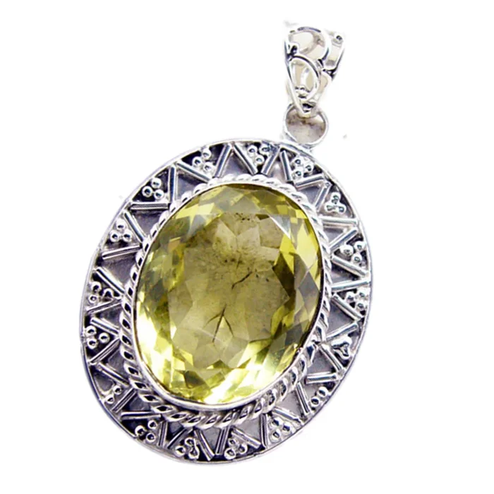 Lemon Quartz Chunky Russian 925 Silver Solitaire Nella Rope-Wire Yellow Pendant Jewelry