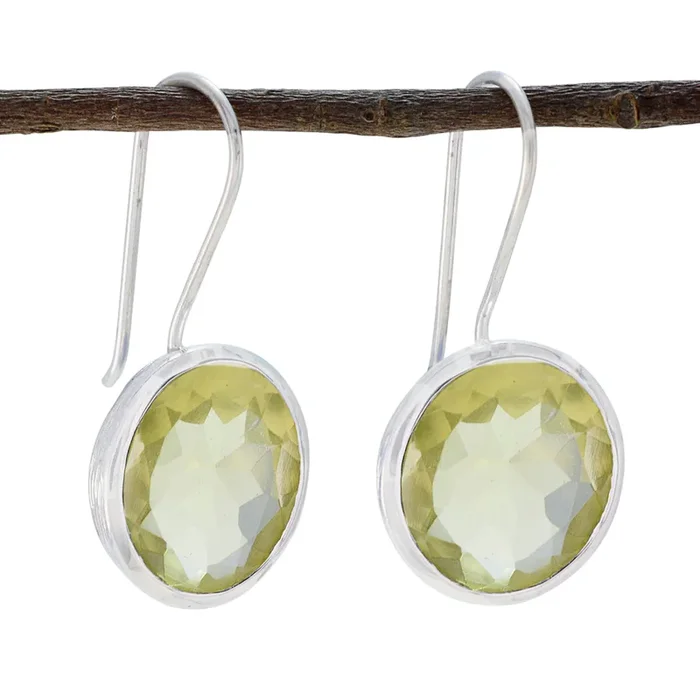 Lemon Quartz Mexican Giulia Solitaire Dangle Yellow 925 Silver Earring