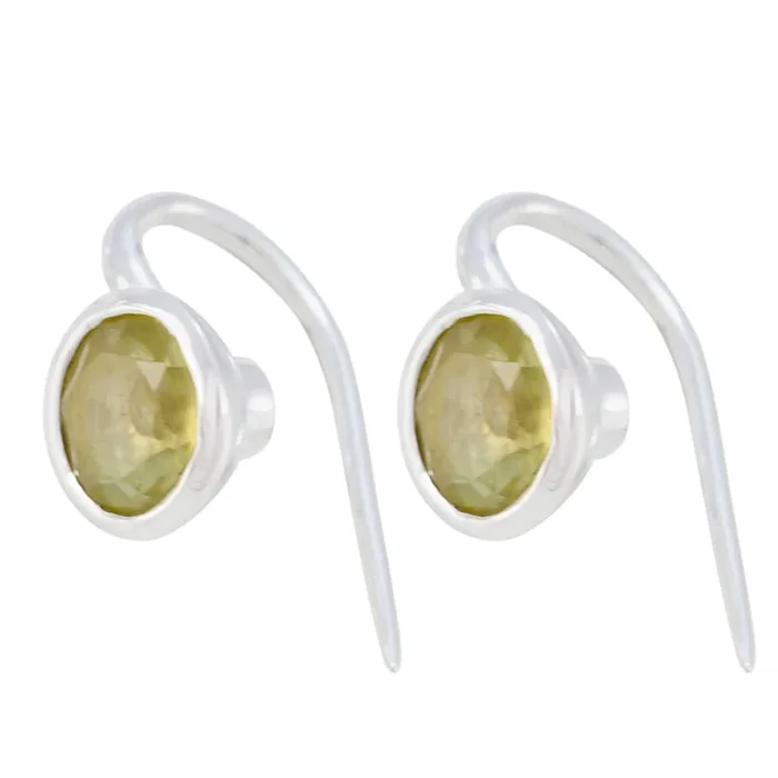 Lemon Quartz Mexican Hazel Solitaire Dangle Yellow 925 Sterling Silver Earring