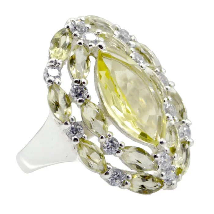 Lemon Quartz multiple African Silver Yellow Gems Essential Abstract Ring Jewelry