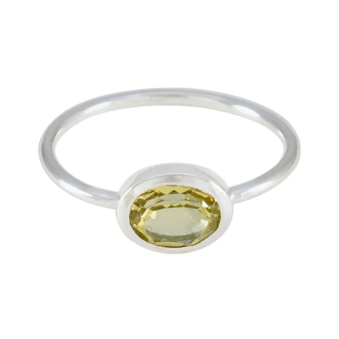 Lemon Quartz Solitaire American 92.5 Silver Yellow Gemstones Elegant Feminine Ring Jewellery