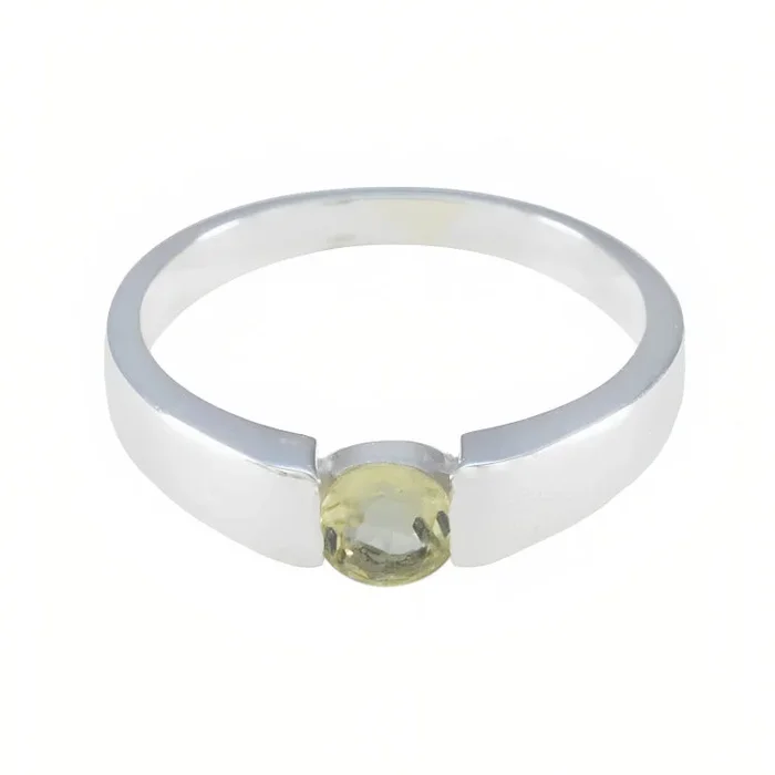 Lemon Quartz Solitaire French Silver Yellow Gemstones Slim Modern Ring Jewellery