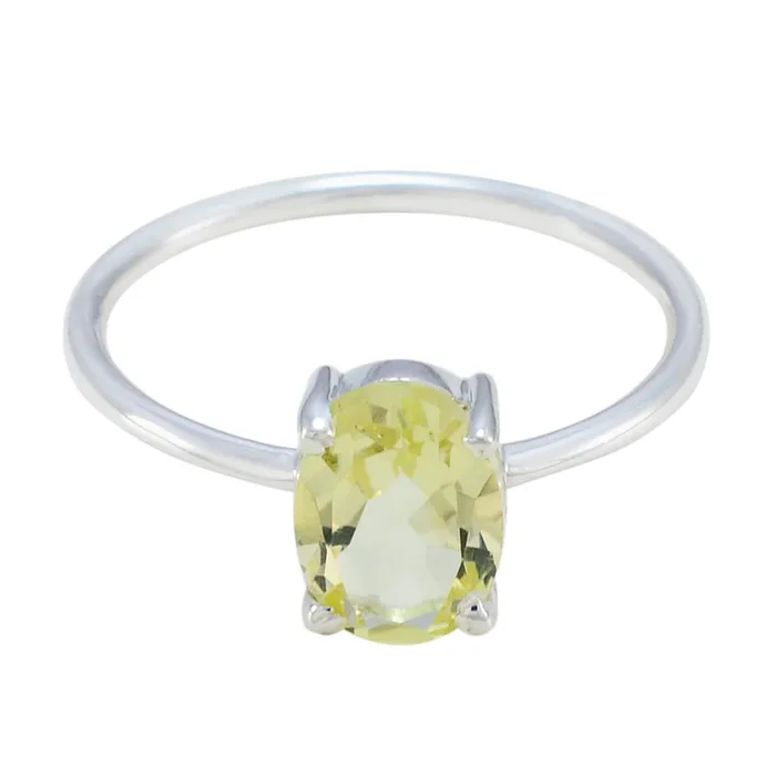 Lemon Quartz Solitaire Japanese 925 Silver Yellow Gemstones Elegant Fairytale Ring Jewellery