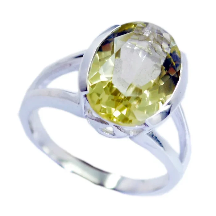 Lemon Quartz Solitaire Moroccan 925 Sterling Silver Yellow Gemstone Mid-weight Romantic Ring Jewellery