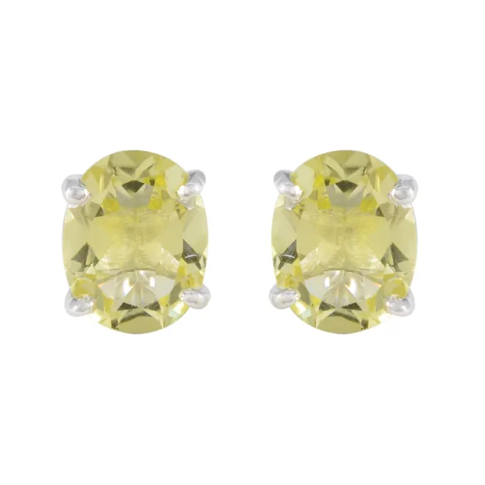 Lemon Quartz Turkish Noelia Solitaire Stud Yellow 925 Sterling Silver Earring