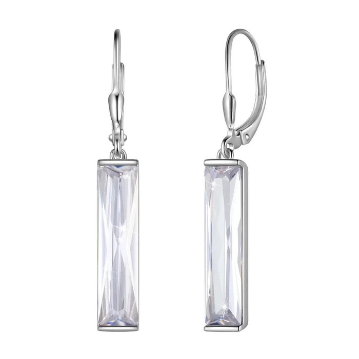Leverback Long Dangle Earrings Sterling Silver Women April Birthstone Earrings Diamond Crystal Wedding Bridal Jewelry Birthday Gift