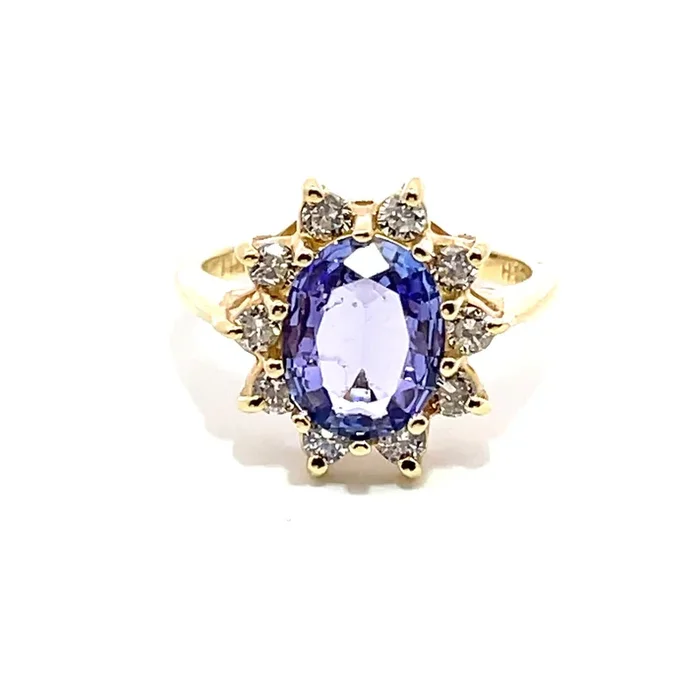 LEWIS COLLECTION Tanzanite And Diamond 14K Yellow Gold Ring