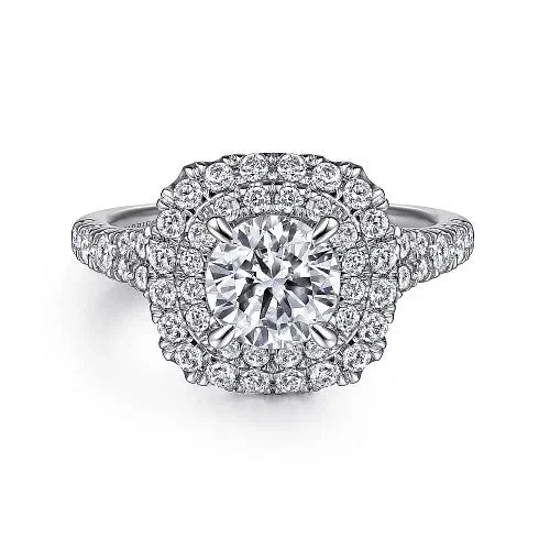 Lexie – 14k White Gold Cushion Double Halo Round Diamond Engagement Ring
