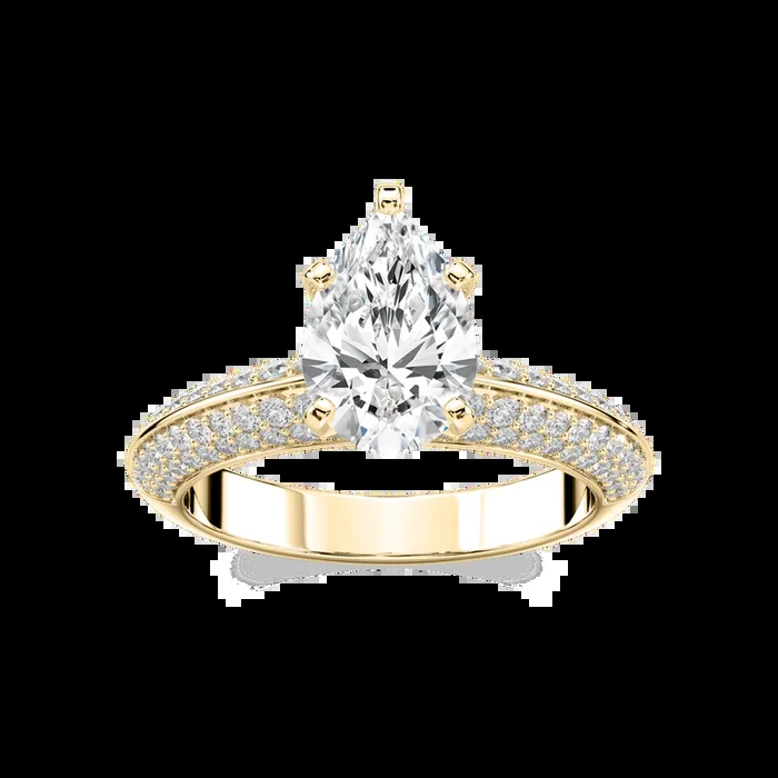 Lila Pear Lab Grown Diamond Pavé Knife Edge Side Stone Engagement Ring