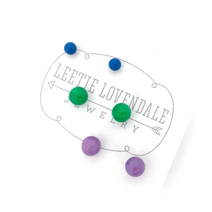 Lilac Green & Sapphire Tiny Earrings Set