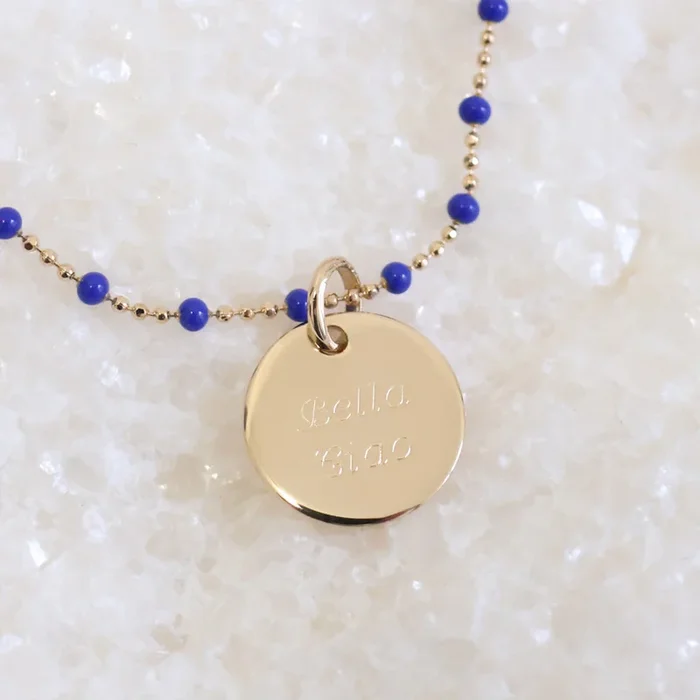 Lily-Rose blue necklace blue and 15mm medal to engrave gold-plated