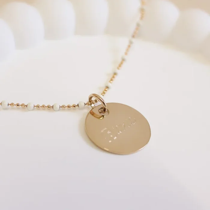 Lily-Rose white necklace and 19mm medal to engrave gold-plated