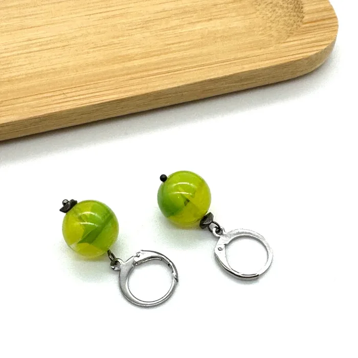 Lime & Acid Green Givre’ Glass Earrings
